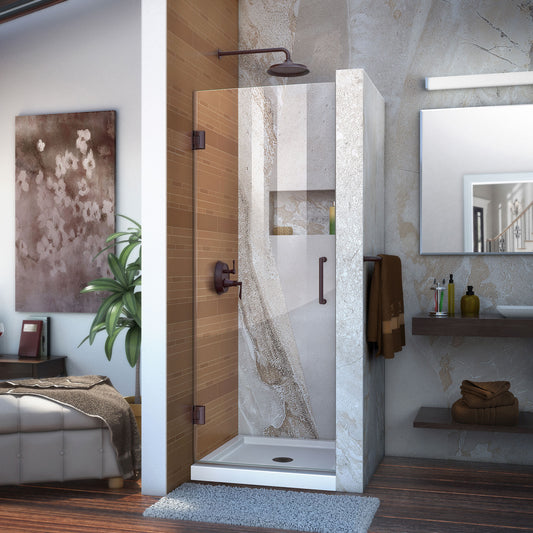 Unidoor 23 in. W x 72 in. H Frameless Hinged Shower Door in Oil Rubbed Bronze