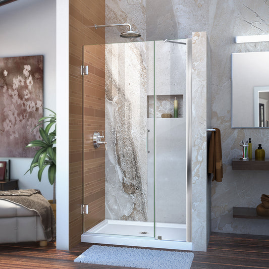 Unidoor 37-38 in. W x 72 in. H Frameless Hinged Shower Door with Support Arm in Chrome