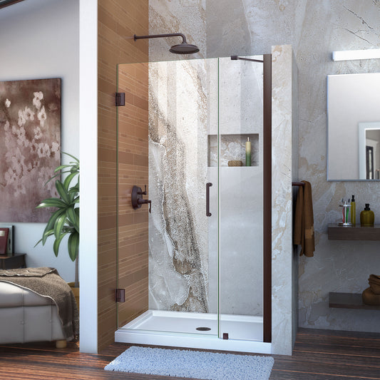 Unidoor 37-38 in. W x 72 in. H Frameless Hinged Shower Door with Support Arm in Oil Rubbed Bronze