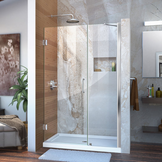 Unidoor 45-46 in. W x 72 in. H Frameless Hinged Shower Door with Support Arm in Chrome