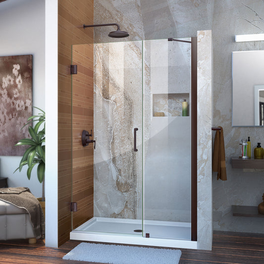 Unidoor 47-48 in. W x 72 in. H Frameless Hinged Shower Door with Support Arm in Oil Rubbed Bronze
