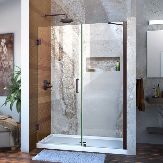 Unidoor 51-52 in. W x 72 in. H Frameless Hinged Shower Door with Support Arm in Oil Rubbed Bronze