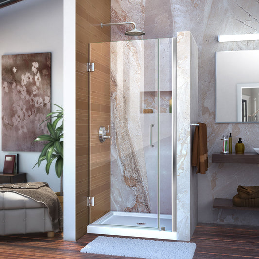 Unidoor 33-34 in. W x 72 in. H Frameless Hinged Shower Door in Chrome