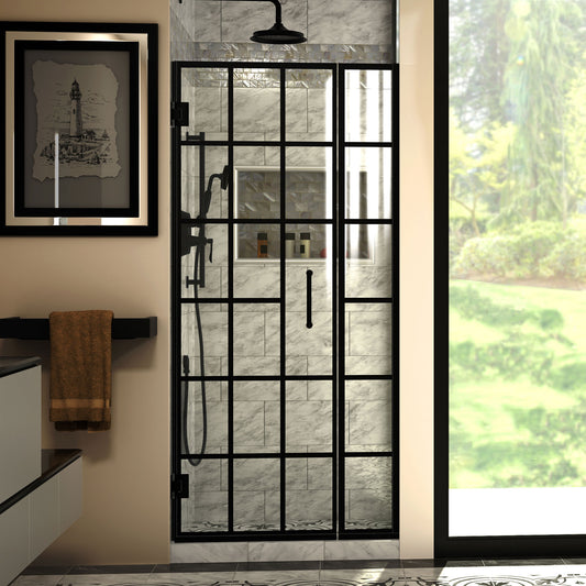 Unidoor Toulon 34-34 1/2 in. W x 72 in. H Frameless Hinged Shower Door in Satin Black