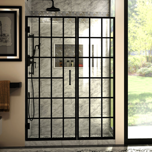 Unidoor Toulon 52-52 1/2 in. W x 72 in. H Frameless Hinged Shower Door in Satin Black