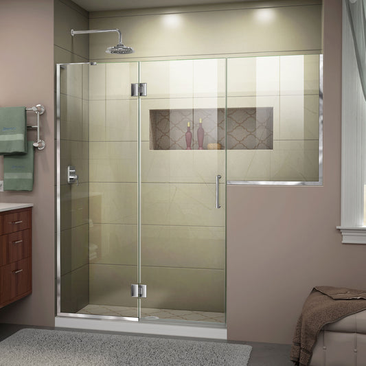 Unidoor-X 71-71 1/2 in. W x 72 in. H Frameless Hinged Shower Door in Chrome