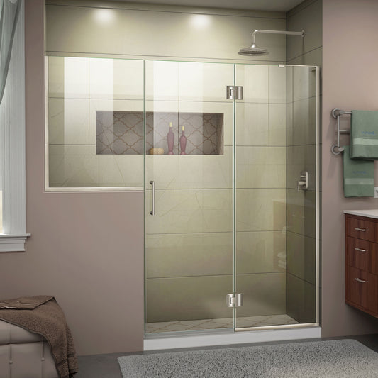 Unidoor-X 71-71 1/2 in. W x 72 in. H Frameless Hinged Shower Door in Brushed Nickel