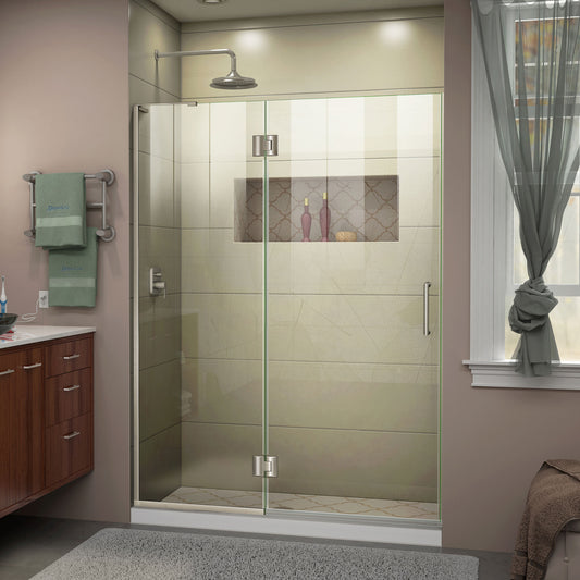 Unidoor-X 47 in. W x 72 in. H Frameless Hinged Shower Door in Brushed Nickel
