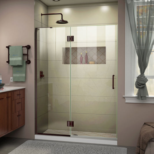 Unidoor-X 47 in. W x 72 in. H Frameless Hinged Shower Door in Oil Rubbed Bronze