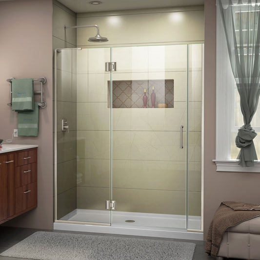 Unidoor-X 60-60 1/2 in. W x 72 in. H Frameless Hinged Shower Door in Brushed Nickel