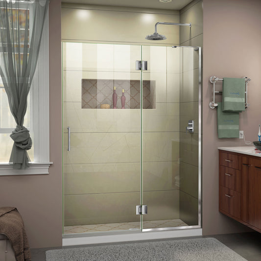 Unidoor-X 47 in. W x 72 in. H Frameless Hinged Shower Door in Chrome