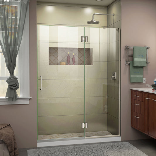 Unidoor-X 51 in. W x 72 in. H Frameless Hinged Shower Door in Brushed Nickel