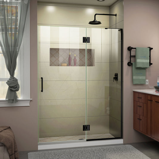 Unidoor-X 51 in. W x 72 in. H Frameless Hinged Shower Door in Satin Black