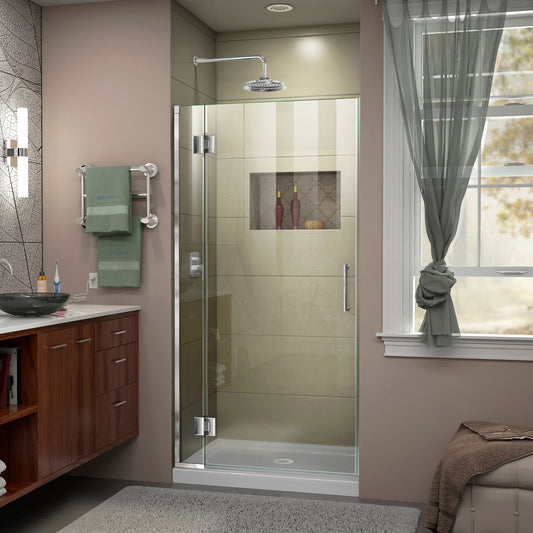 Unidoor-X 29 in. W x 72 in. H Frameless Hinged Shower Door in Chrome