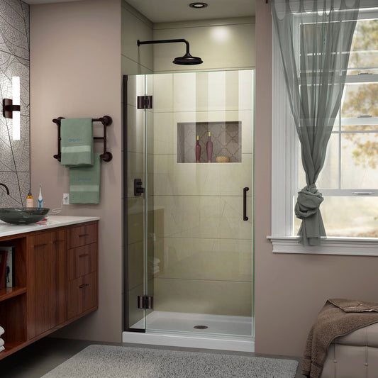 Unidoor-X 29 in. W x 72 in. H Frameless Hinged Shower Door in Oil Rubbed Bronze