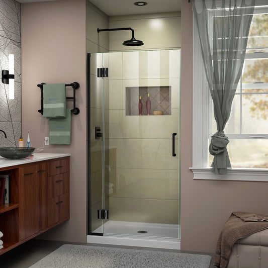 Unidoor-X 29 in. W x 72 in. H Frameless Hinged Shower Door in Satin Black