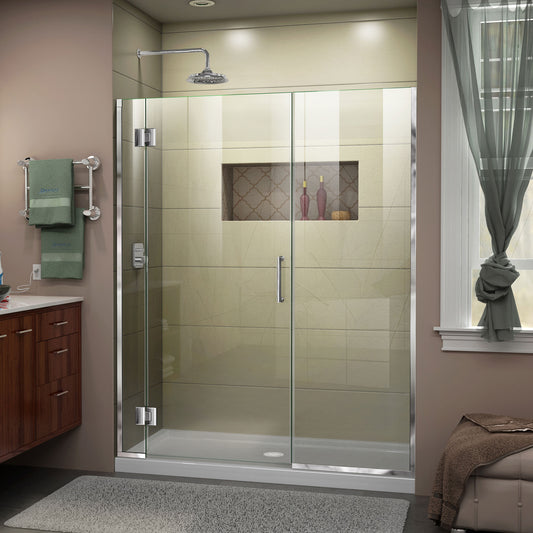 Unidoor-X 62 1/2-63 in. W x 72 in. H Frameless Hinged Shower Door in Chrome