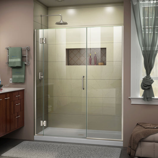 Unidoor-X 62 1/2-63 in. W x 72 in. H Frameless Hinged Shower Door in Brushed Nickel
