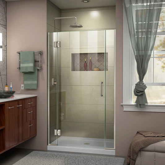 Unidoor-X 37 1/2-38 in. W x 72 in. H Frameless Hinged Shower Door in Brushed Nickel