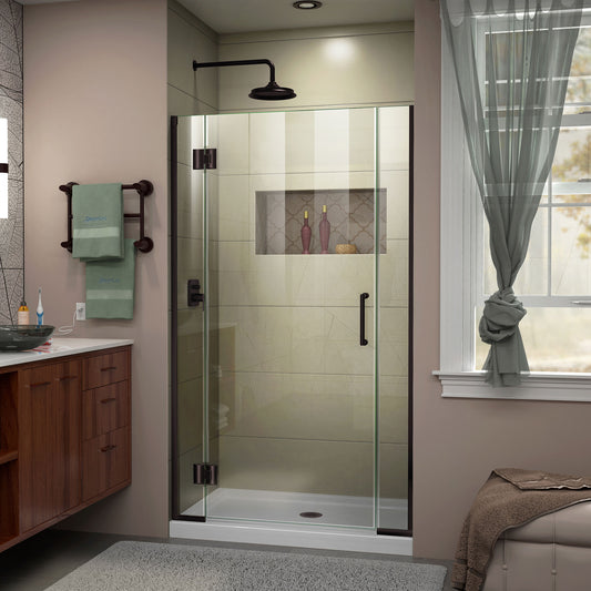 Unidoor-X 36-36 1/2 in. W x 72 in. H Frameless Hinged Shower Door in Oil Rubbed Bronze