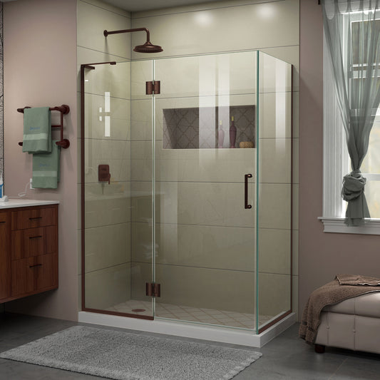 Unidoor-X 47 3/8 in. W x 30 in. D x 72 in. H Frameless Hinged Shower Enclosure in Oil Rubbed Bronze