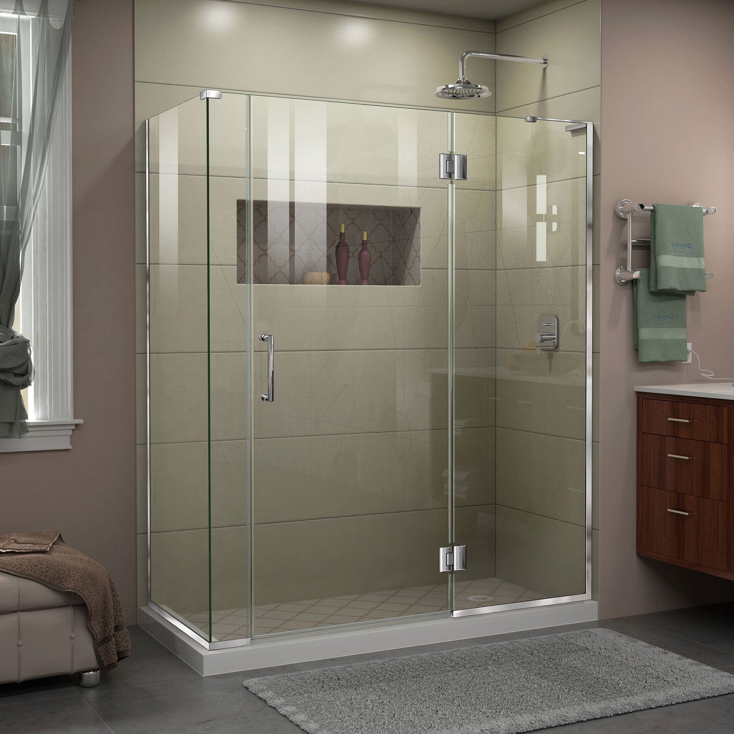 Unidoor-X 58 1/2 in. W x 34 3/8 in. D x 72 in. H Frameless Hinged Shower Enclosure in Chrome