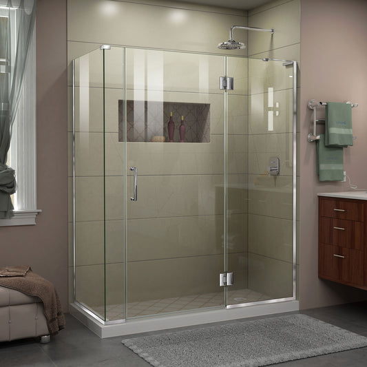 Unidoor-X 58 1/2 in. W x 34 3/8 in. D x 72 in. H Frameless Hinged Shower Enclosure in Chrome