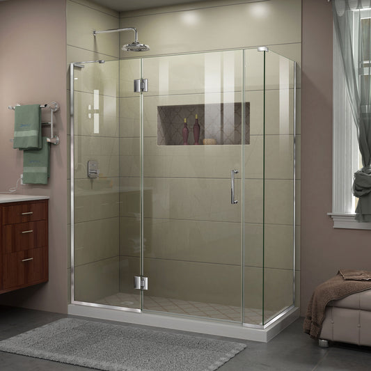 Unidoor-X 57 1/2 in. W x 34 3/8 in. D x 72 in. H Frameless Hinged Shower Enclosure in Chrome