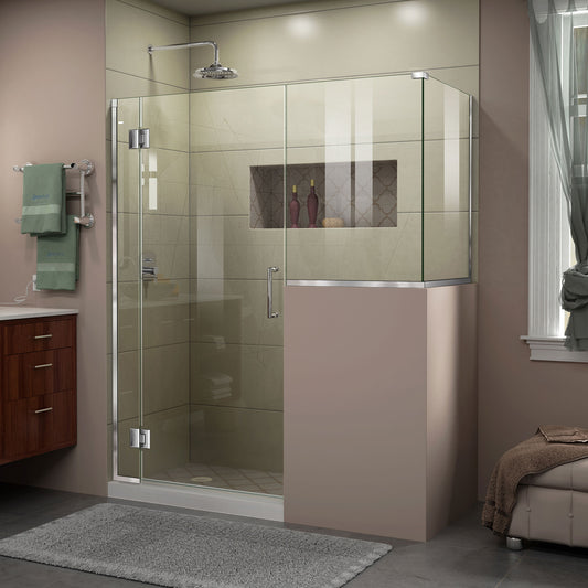 Unidoor-X 60 in. W x 30 3/8 in. D x 72 in. H Frameless Hinged Shower Enclosure in Chrome