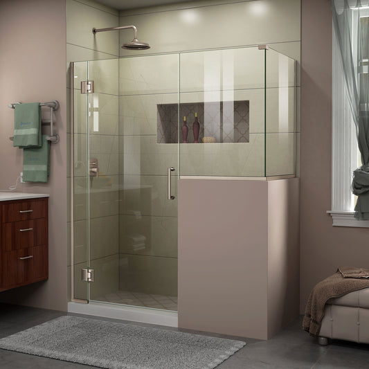 Unidoor-X 60 in. W x 30 3/8 in. D x 72 in. H Frameless Hinged Shower Enclosure in Brushed Nickel