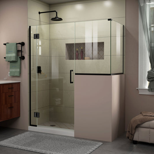 Unidoor-X 59 in. W x 36 3/8 in. D x 72 in. H Frameless Hinged Shower Enclosure in Satin Black