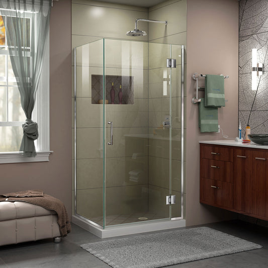 Unidoor-X 29 3/8 in. W x 34 in. D x 72 in. H Frameless Hinged Shower Enclosure in Chrome