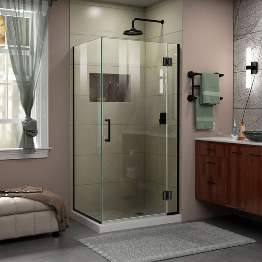 Unidoor-X 29 3/8 in. W x 34 in. D x 72 in. H Frameless Hinged Shower Enclosure in Satin Black