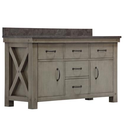 60" Grizzle Grey Double Sink Bathroom Vanity With Blue Limestone Counter Top | ABERDEEN collection