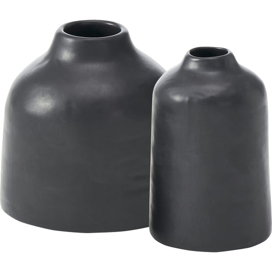 Forio Matte Black Ceramic Set Of 2 Vases