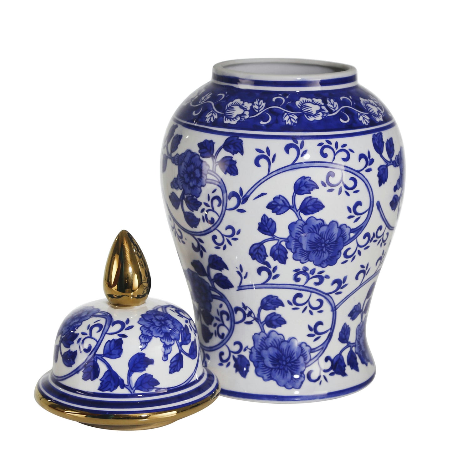 Ceramic 14" Temple Jar Blue/white