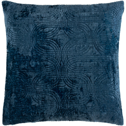 Surya Velvet Deco Dark Blue Pillow Shell With Down Insert 18"H X 18"W