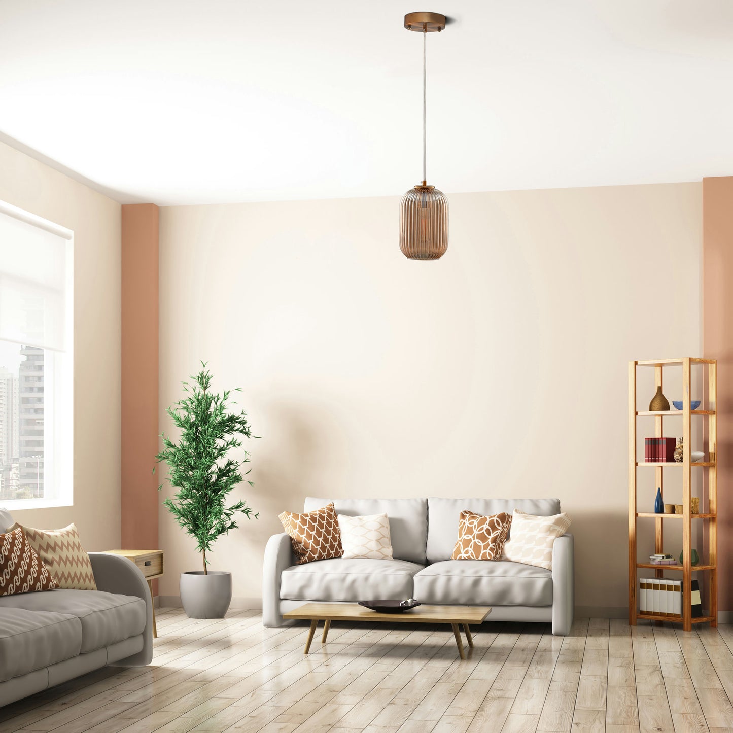Carro Home Circulus Little Amber Ribbed Glass Mini Pendant Light