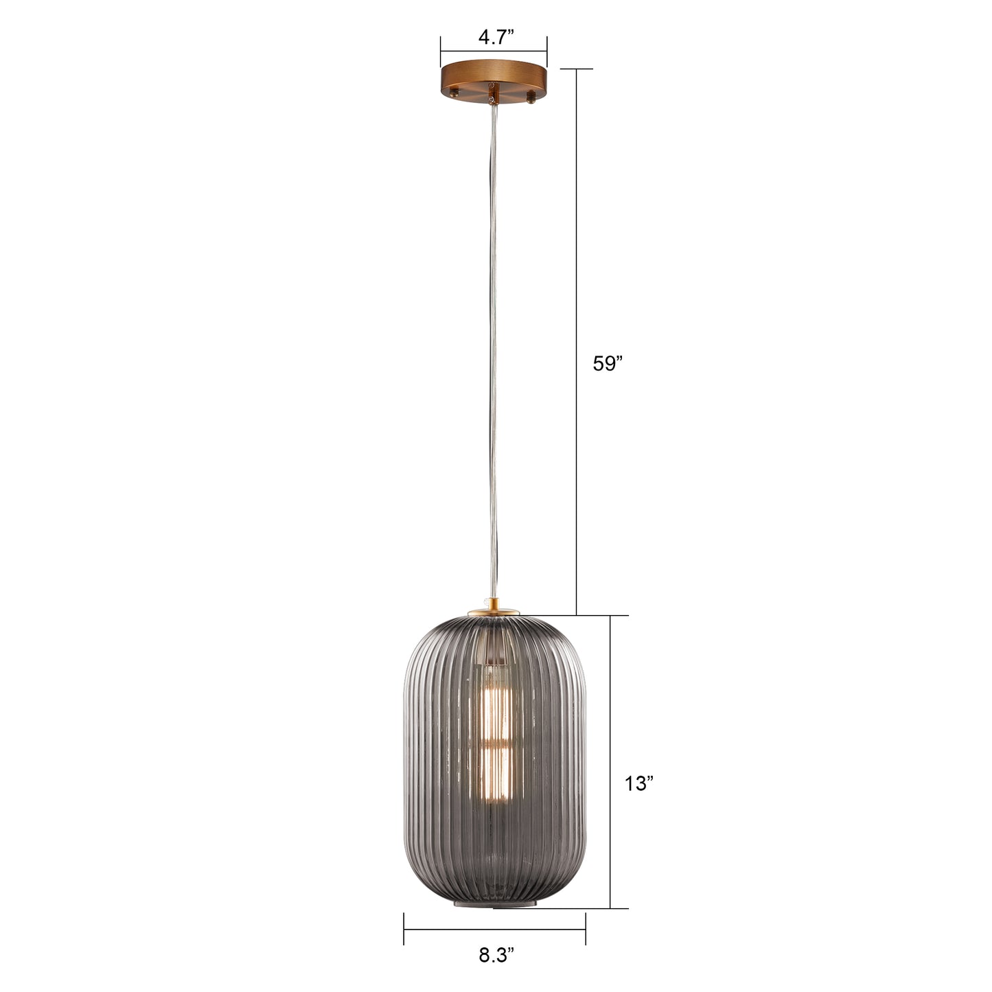 Carro Home Circulus Smoky Gray Ribbed Glass Pendant Light