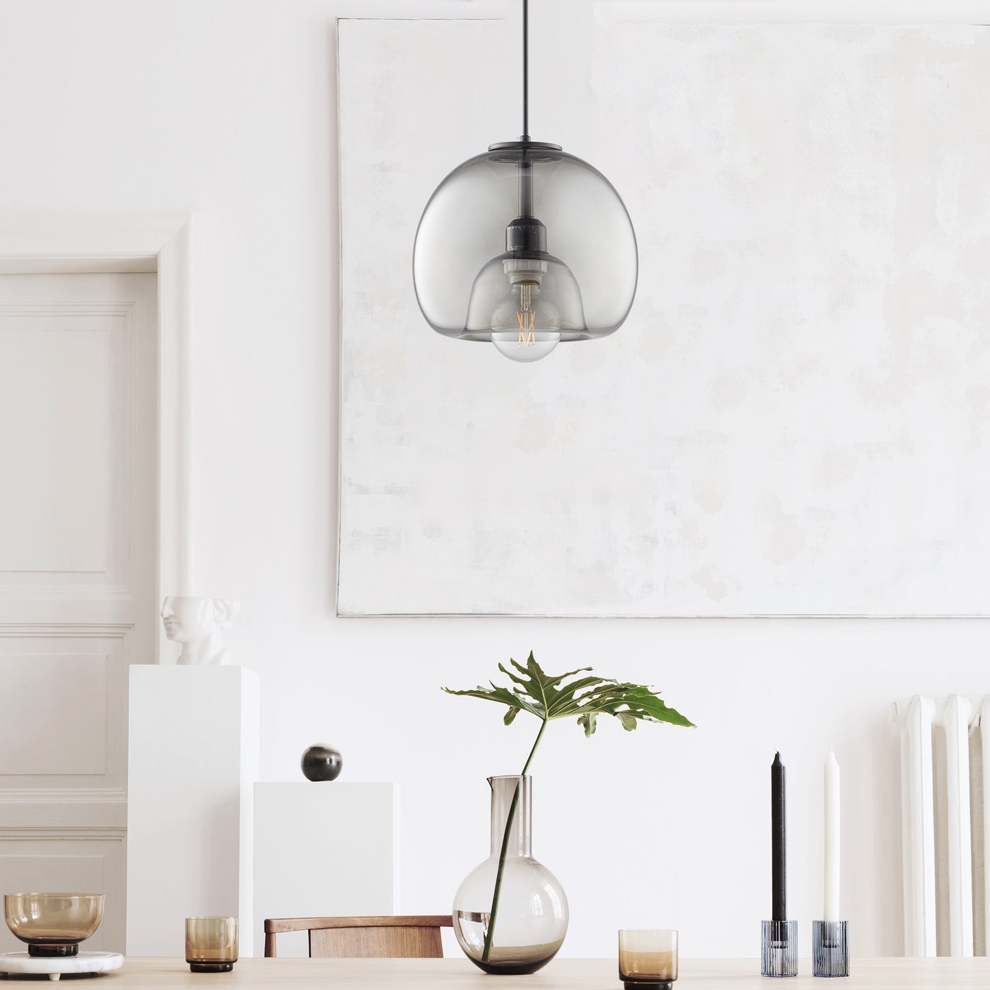 Carro Home Karina Glass Globe Pendant Light â€“ Smoke Gray