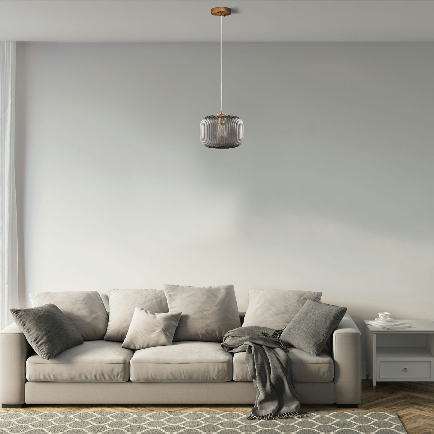 Carro Home Circulus Big Smoke Gray Ribbed Glass Pendant Light