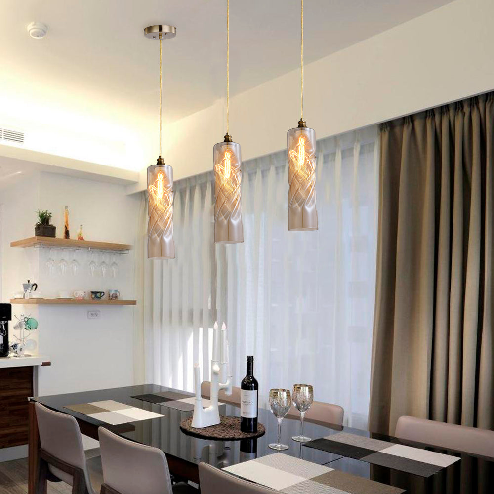 Gemeaux Cylinder Ombre Glass Indoor & Outdoor Pendant Light - Light Amber