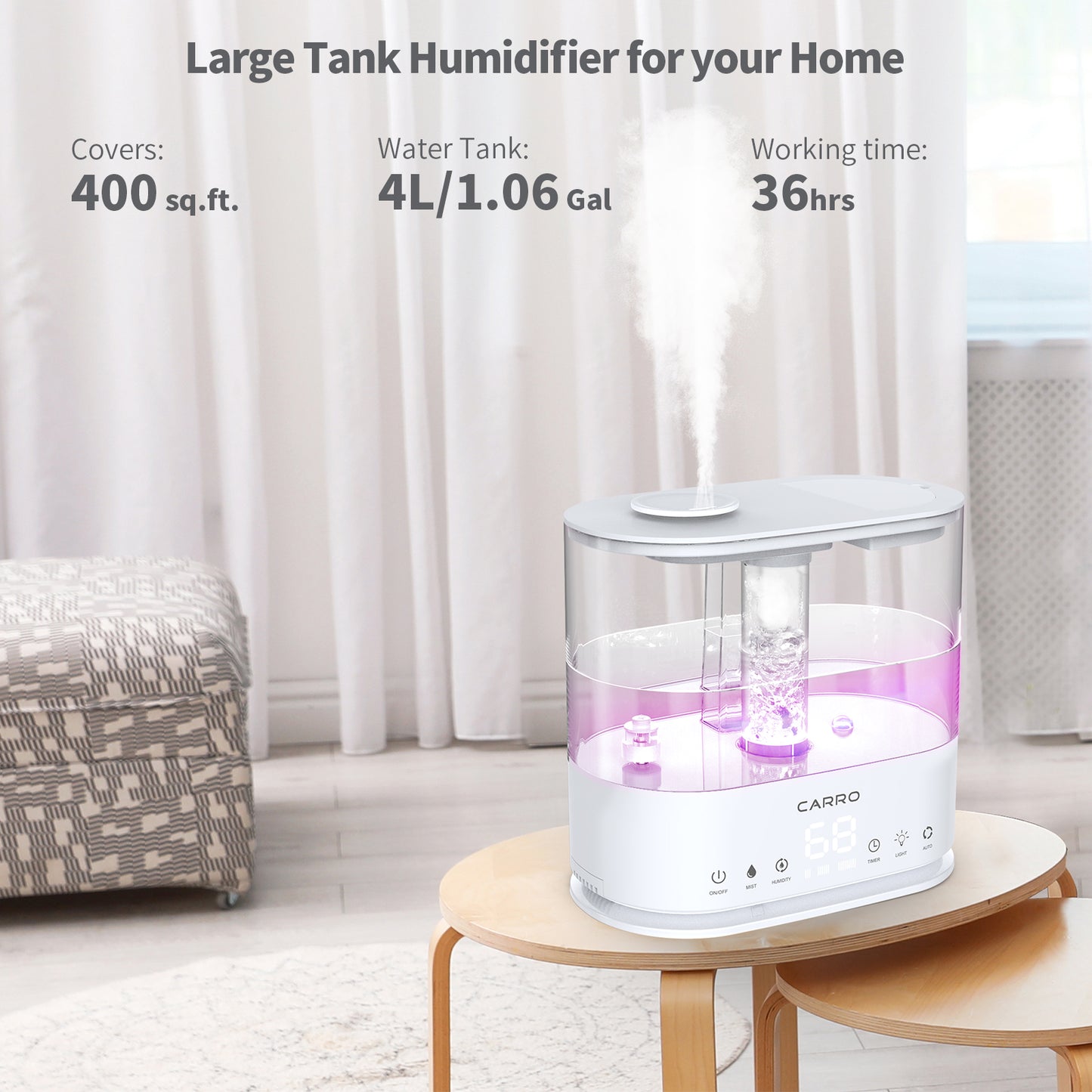 Carro 4L Top Fill Ultrasonic Cool Mist Humidifier With Aroma Tray