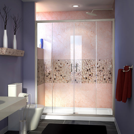 Visions 56-60 in. W x 72 in. H Semi-Frameless Sliding Shower Door in Brushed Nickel