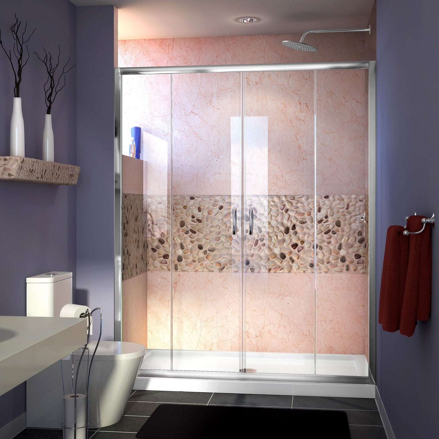 Visions 56-60 in. W x 72 in. H Semi-Frameless Sliding Shower Door in Chrome