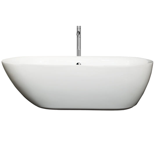 Melissa 71 inch Freestanding Bathtub in White with Floor Mounted Faucet, Drain and Overflow Trim in Polished Chrome