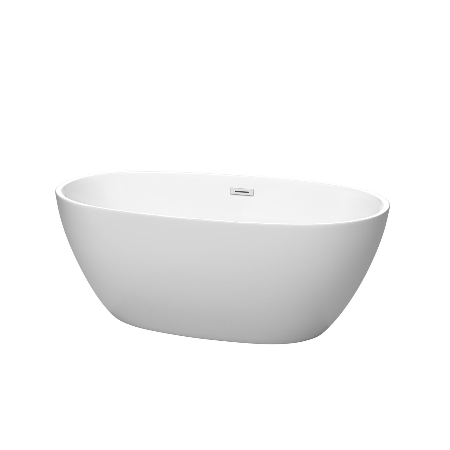 Juno 59" Freestanding Bathtub in Matte White, Polished Chrome Drain, Trim