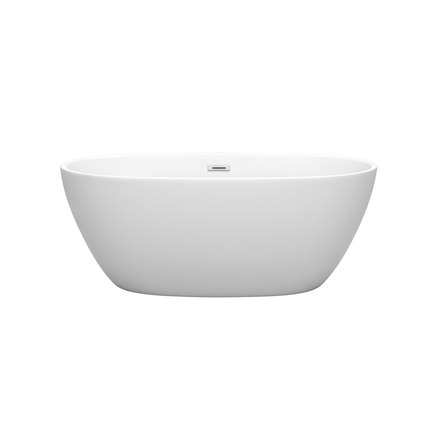 Juno 59" Freestanding Bathtub in Matte White, Polished Chrome Drain, Trim