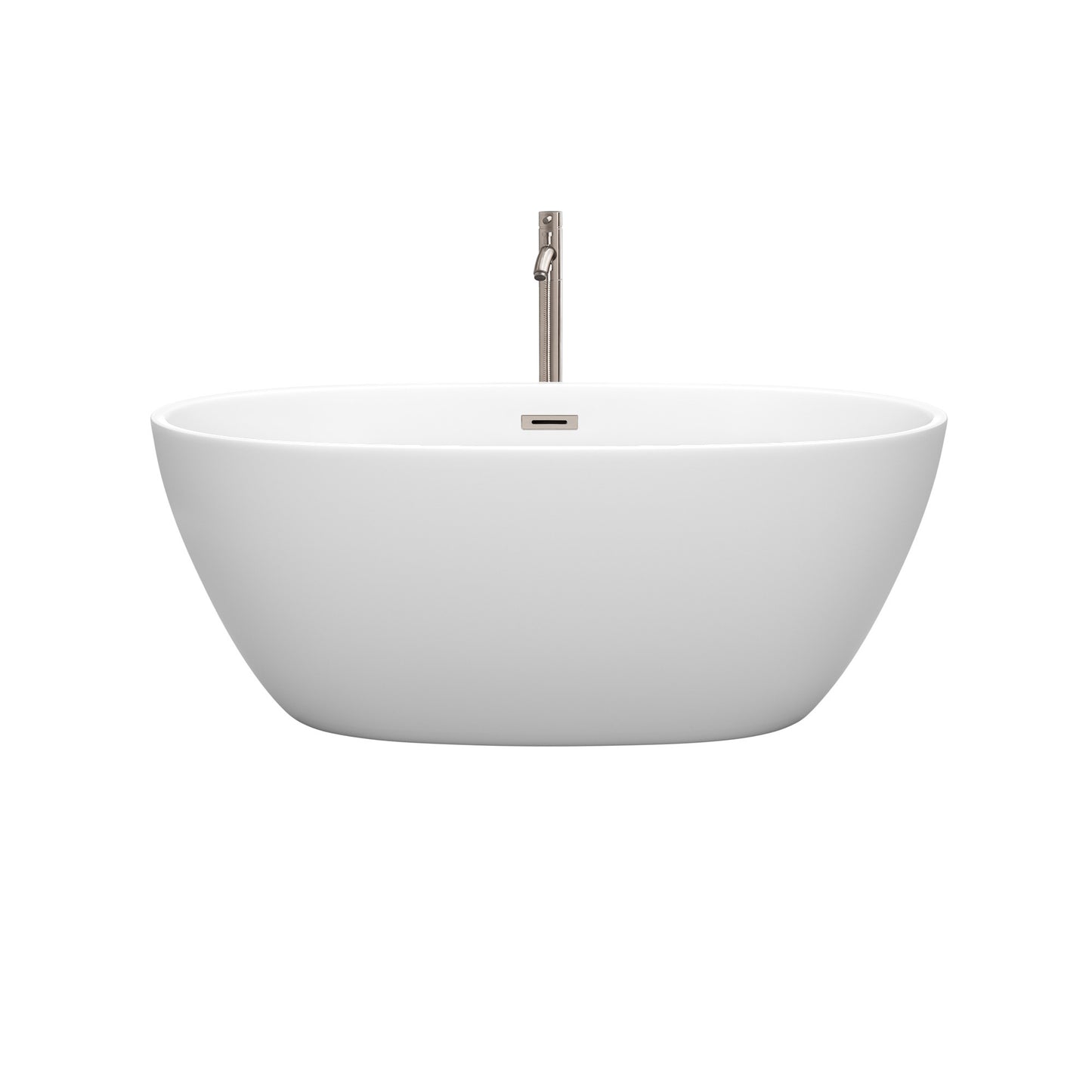 Juno 59" Freestanding Bathtub in Matte White, Trim in Brushed Nickel