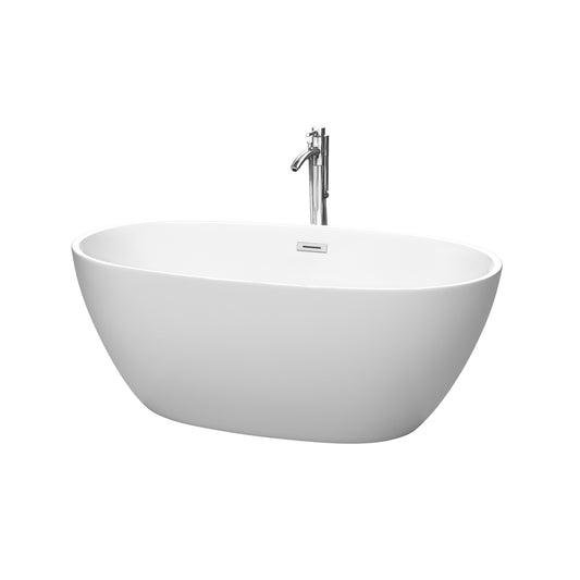 Juno 59" Freestanding Bathtub in Matte White, Trim in Polished Chrome